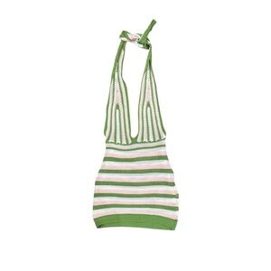 Green Pink and White Striped Halter Top